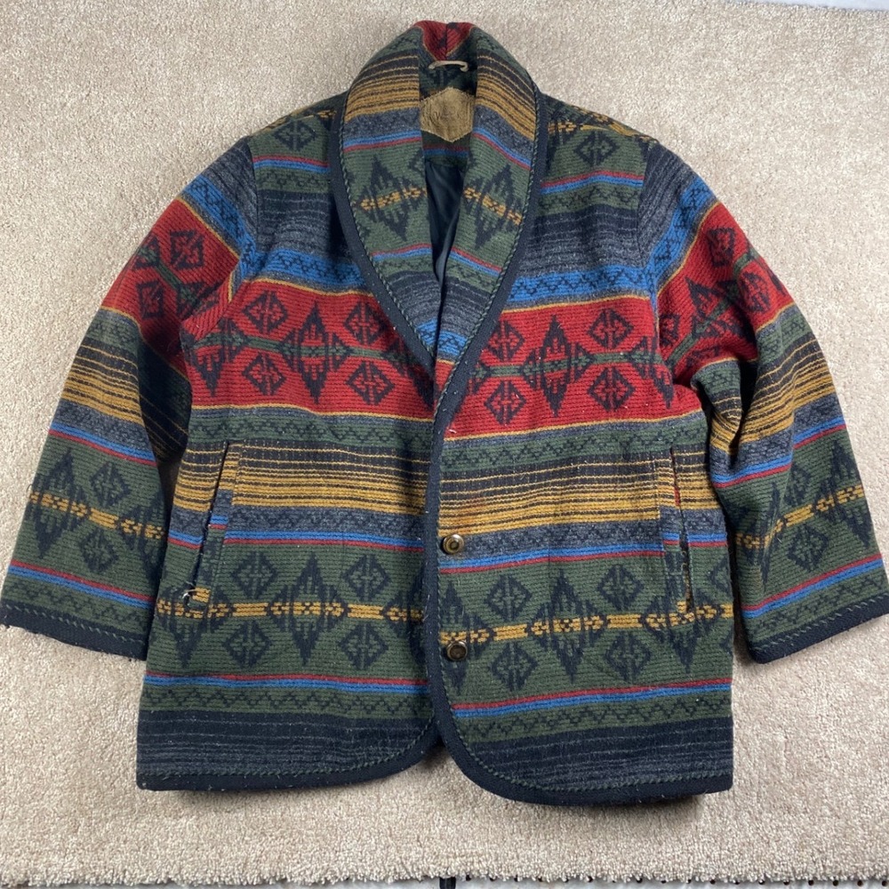 Vintage Woolrich 8710 Wool Blend Southwest Geometric Navajo Blazer Jacket Nordic